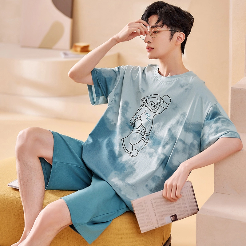俏霓桐 夏季时尚简约休闲青春可爱卡通舒适家居服可外穿睡衣套装 男款 图色