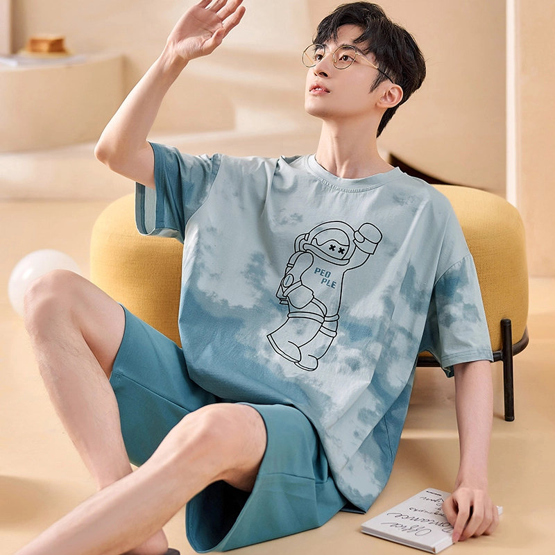 俏霓桐 夏季时尚简约休闲青春可爱卡通舒适家居服可外穿睡衣套装 男款 图色