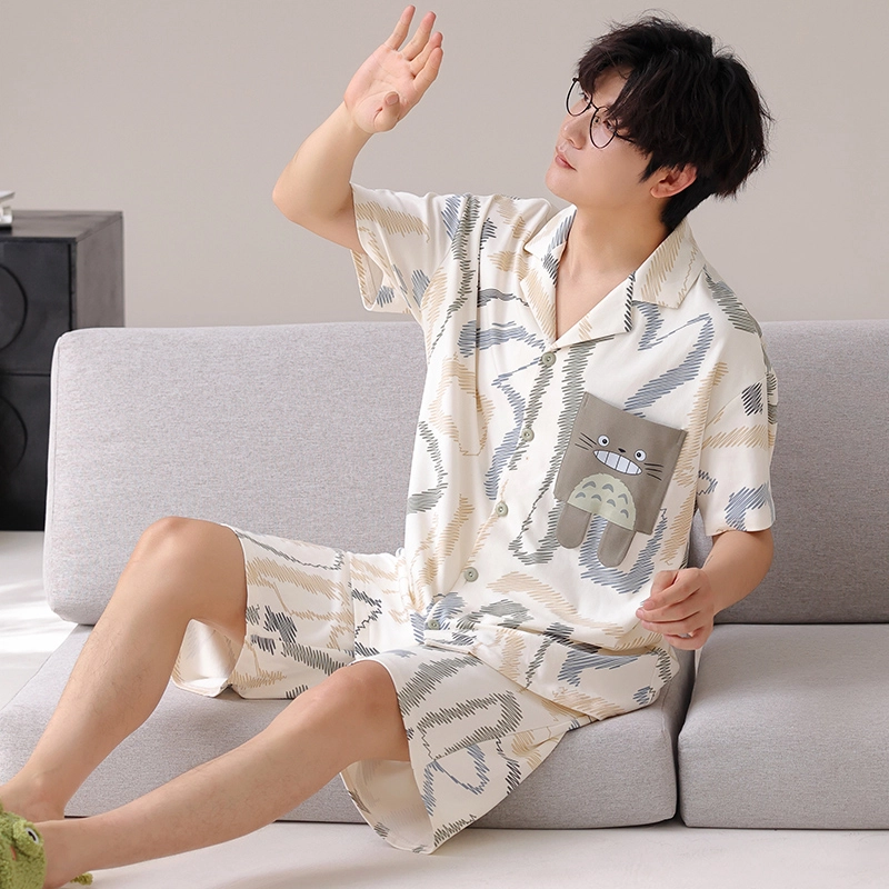俏霓桐 可爱时尚卡通休闲简约舒适亲肤家居服可外穿睡衣套装 男款 图色