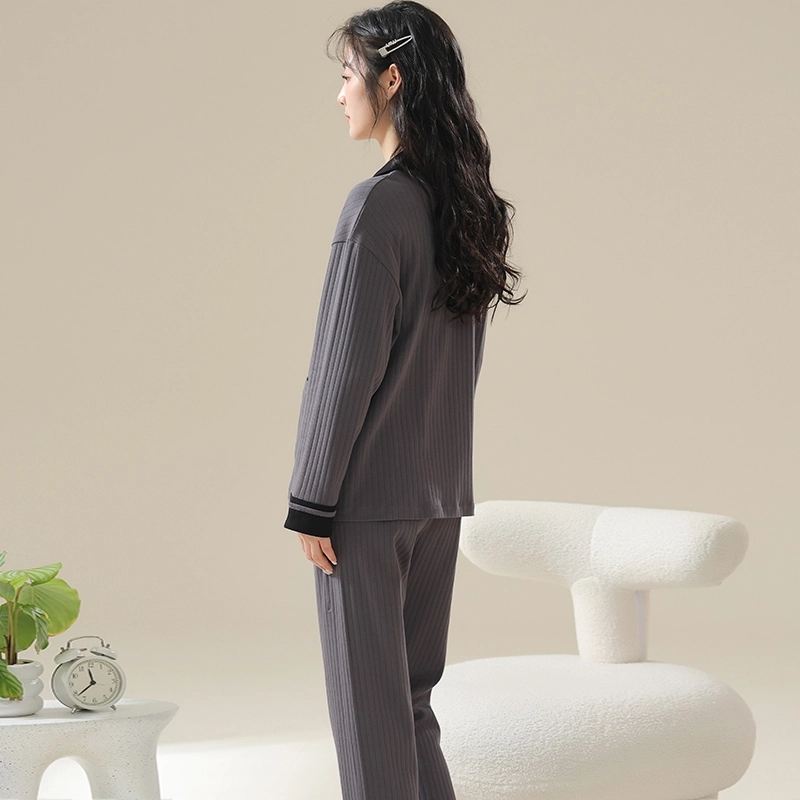 俏霓桐 简约字母亲肤舒适长袖开衫休闲长裤可外穿睡衣套装 女款 深灰色
