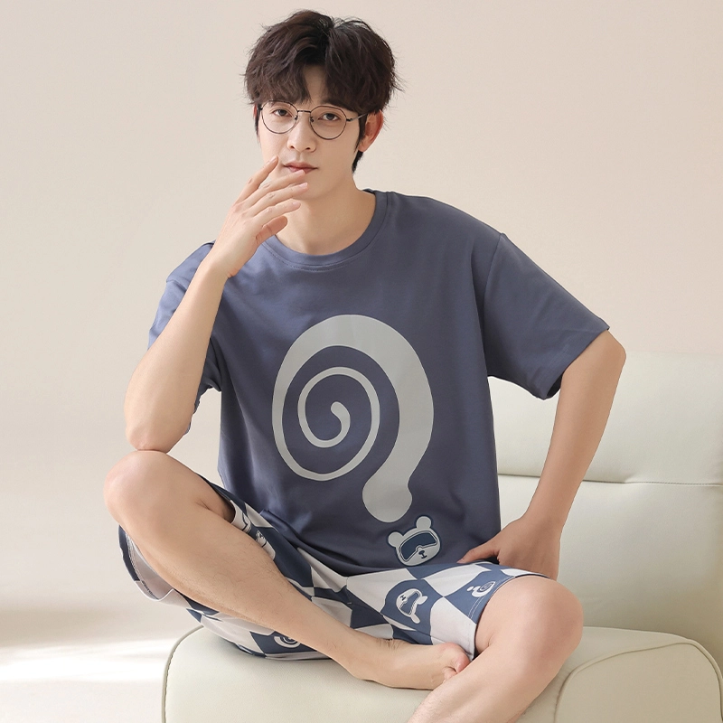 俏霓桐 夏季简约时尚休闲可爱卡通舒适家居服可外穿睡衣套装 男款 图色