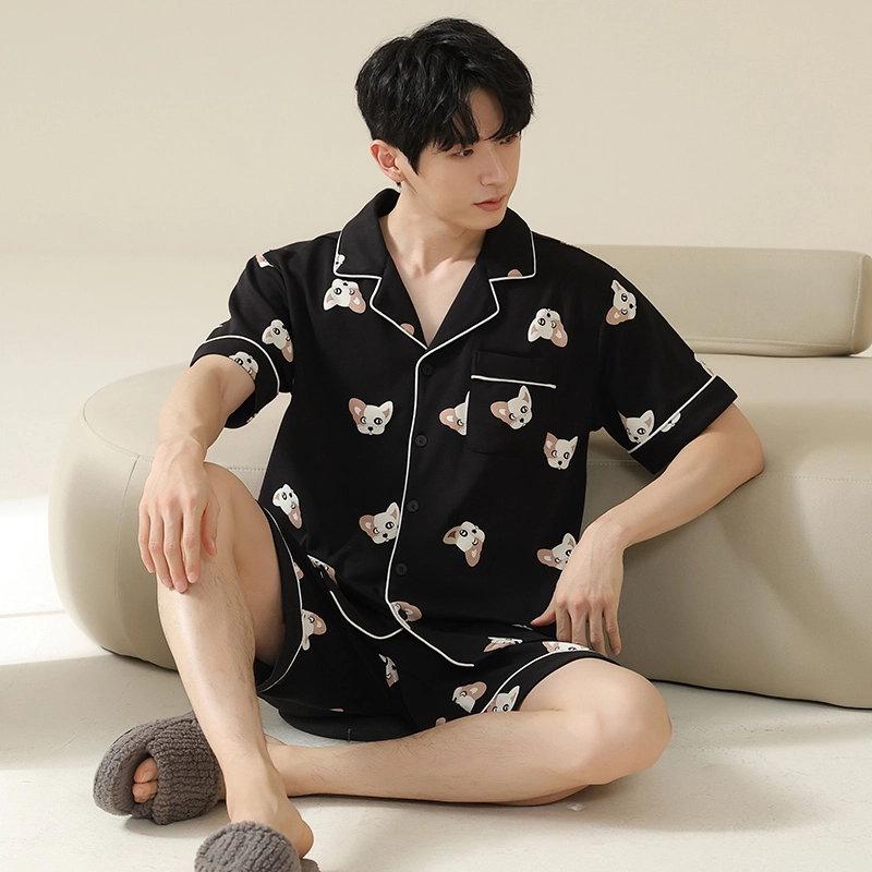 俏霓桐 时尚卡通可爱简约舒适家居服可外穿睡衣套装 男款 图色