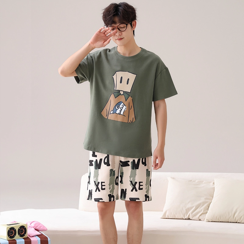 俏霓桐 时尚可爱卡通简约休闲舒适亲肤家居服可外穿夏季睡衣套装 男款 图色