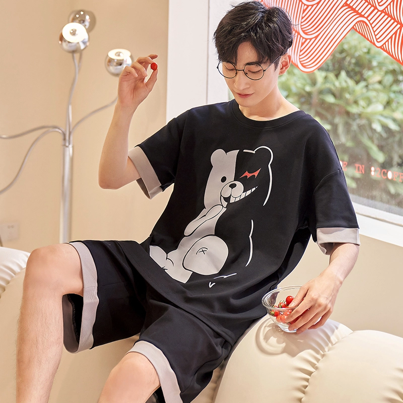 俏霓桐 时尚可爱简约休闲卡通舒适亲肤家居服可外穿睡衣套装 男款 图色
