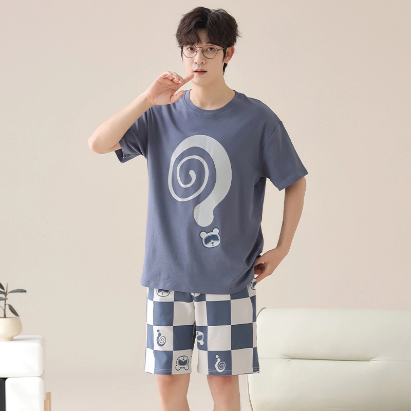 俏霓桐 夏季简约时尚休闲可爱卡通舒适家居服可外穿睡衣套装 男款 图色
