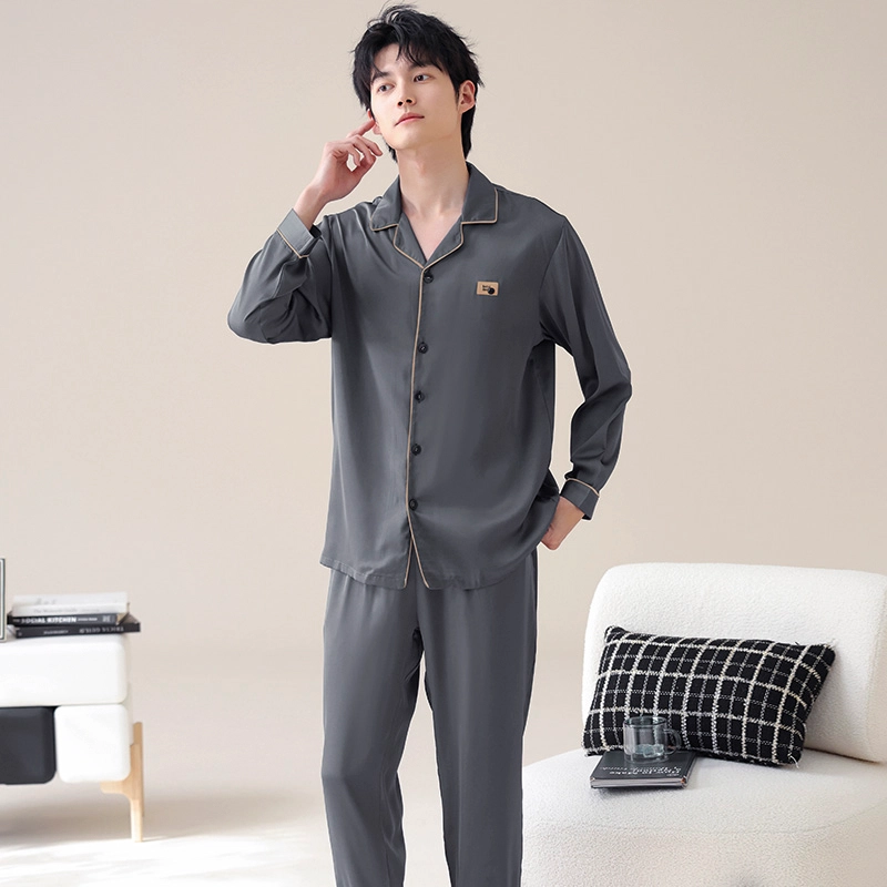 俏霓桐 简约高级感耐看舒适凉感家居服长袖长裤可外穿睡衣套装 男款 图色