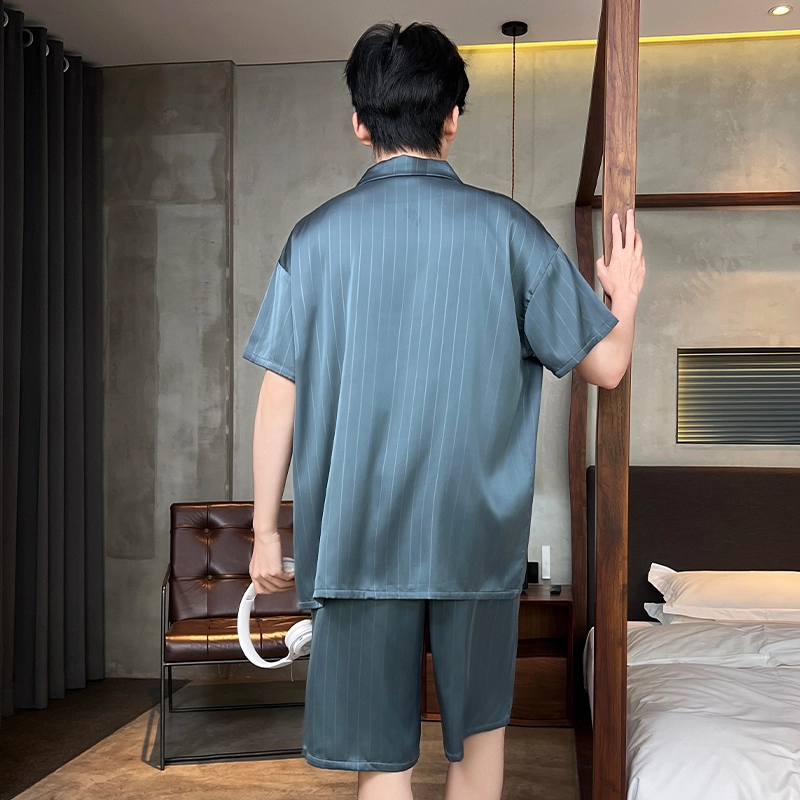 俏霓桐 简约可爱卡通休闲舒适凉感家居服可外穿睡衣套装 男款 图色