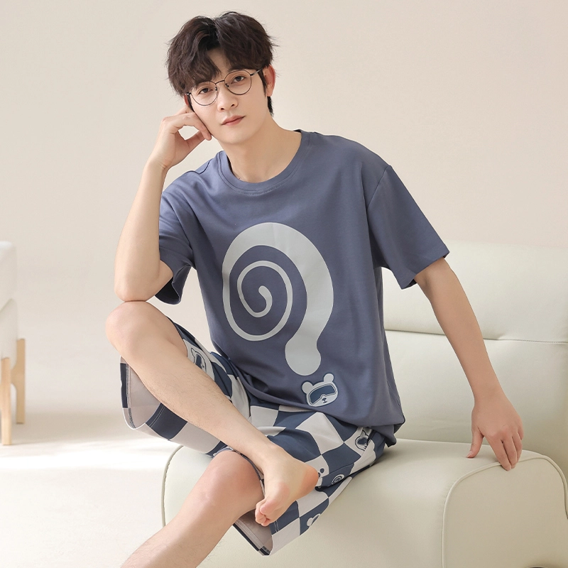 俏霓桐 夏季简约时尚休闲可爱卡通舒适家居服可外穿睡衣套装 男款 图色