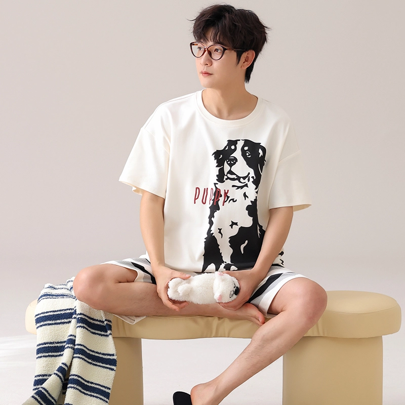 俏霓桐 时尚高级感简约可爱卡通条纹舒适家居服可外穿夏季睡衣套装 男款 图色
