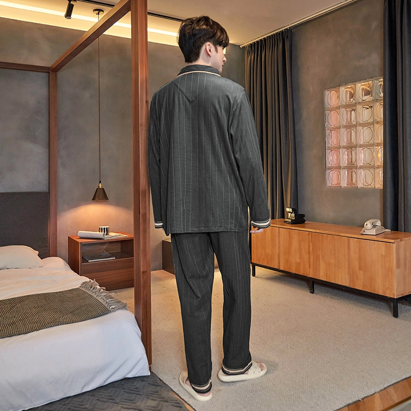 俏霓桐 时尚轻奢柔软舒适长袖长裤可外穿睡衣套装 男款 黑色