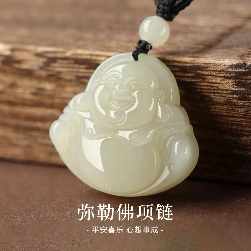 万娜 弥勒佛吊坠 国潮复古新中式民族风玉佛小佛公编织绳可调节 好运#好运 和田玉项链 青玉 男女同款情侣款