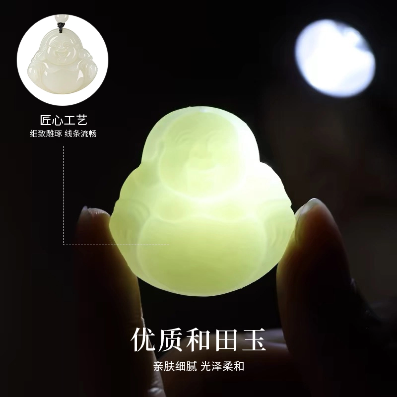 万娜 弥勒佛吊坠 国潮复古新中式民族风玉佛小佛公编织绳可调节 好运#好运 和田玉项链 青玉 男女同款情侣款