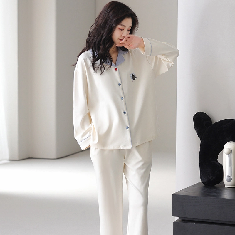 都市丽人 休闲纯色开衫时尚长袖家居服可外穿睡衣套装 女款 图片色