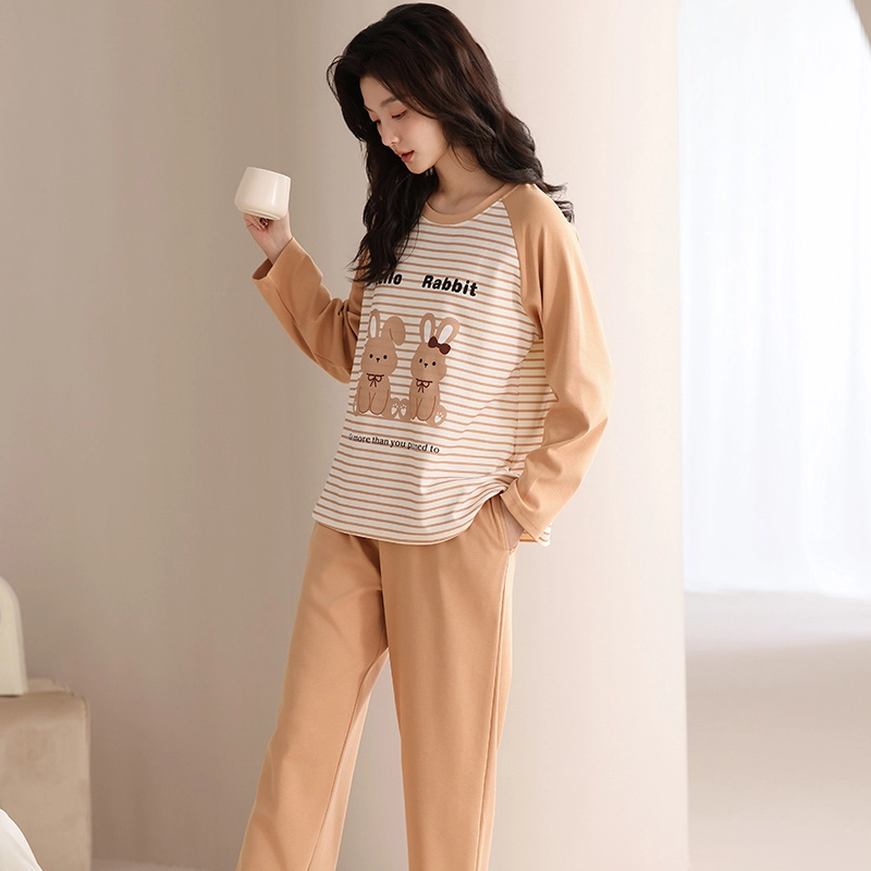 都市丽人 卡通兔子设计长袖时尚家居服休闲可外穿睡衣套装 女款 图片色