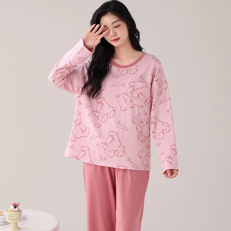 都市丽人 卡通印花简约设计长袖套头时尚家居服休闲可外穿睡衣套装 女款 图片色