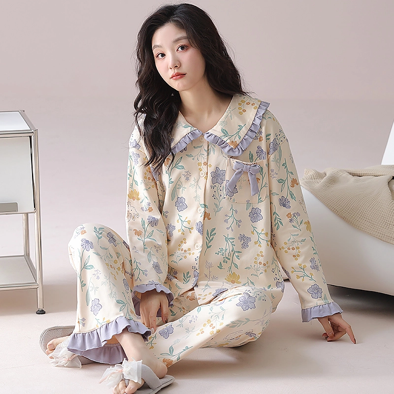 都市丽人 甜美设计长袖印花套头时尚家居服休闲可外穿睡衣套装 女款 图片色