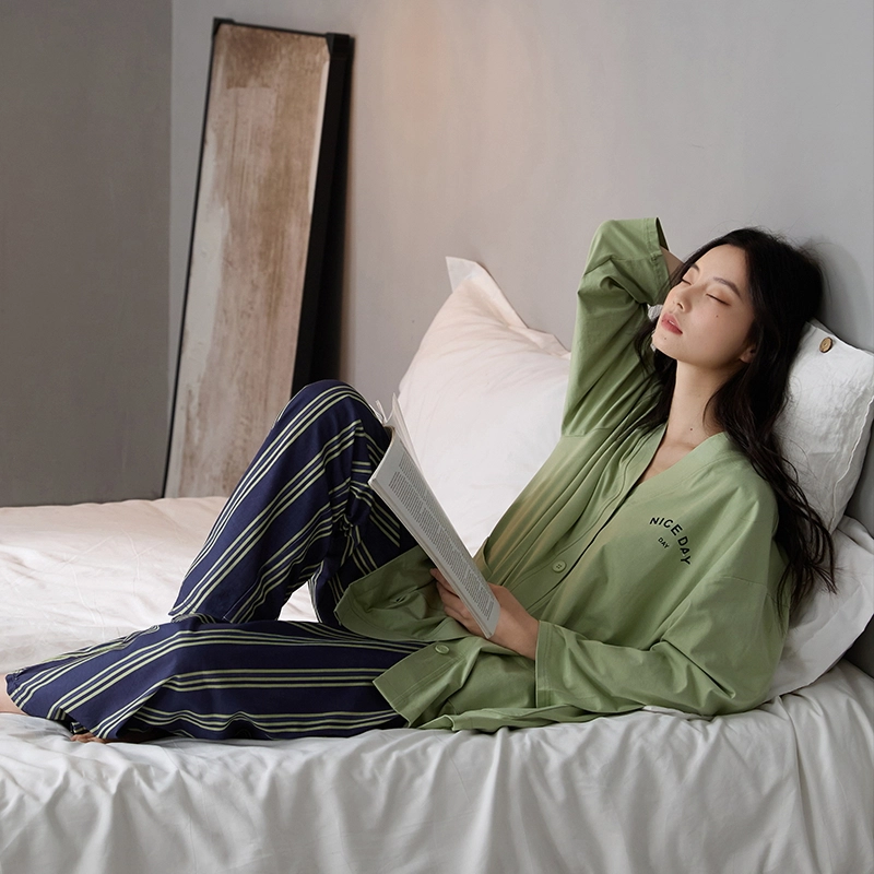 都市丽人 舒适休闲开衫长袖长裤家居服可外穿睡衣套装 女款 图片色