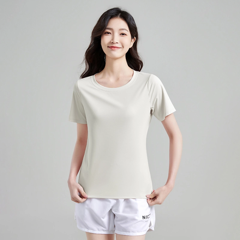 都市丽人 纯色简约圆领休闲百搭短袖打底衣 女款 奶油黄