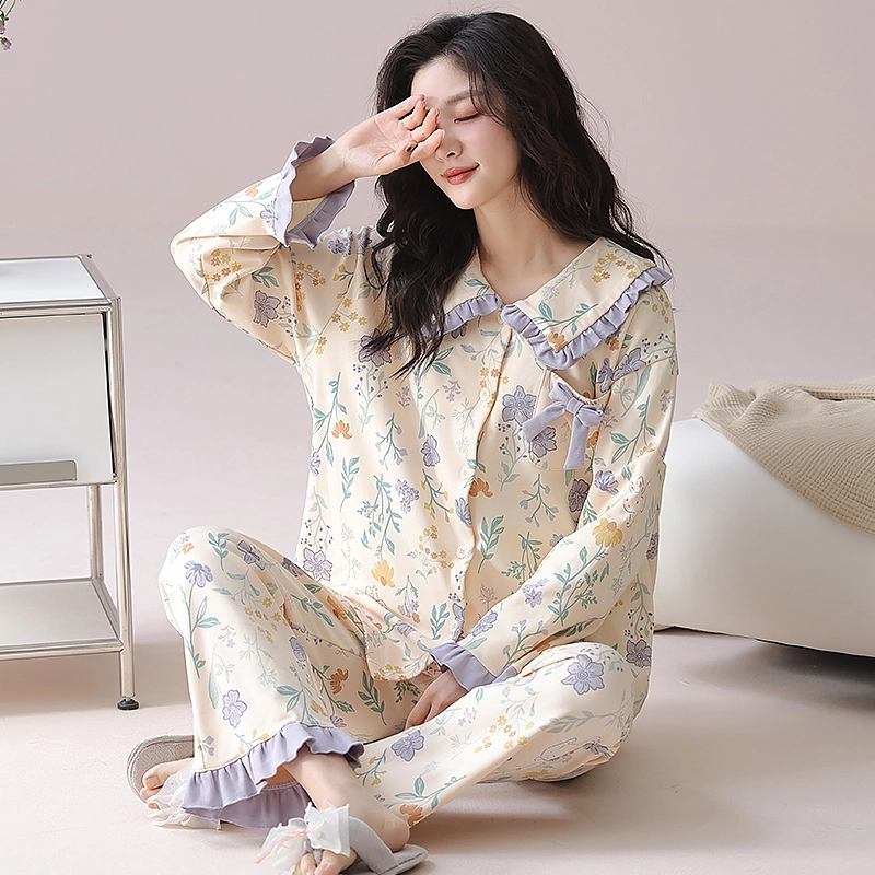 都市丽人 甜美设计长袖印花套头时尚家居服休闲可外穿睡衣套装 女款 图片色
