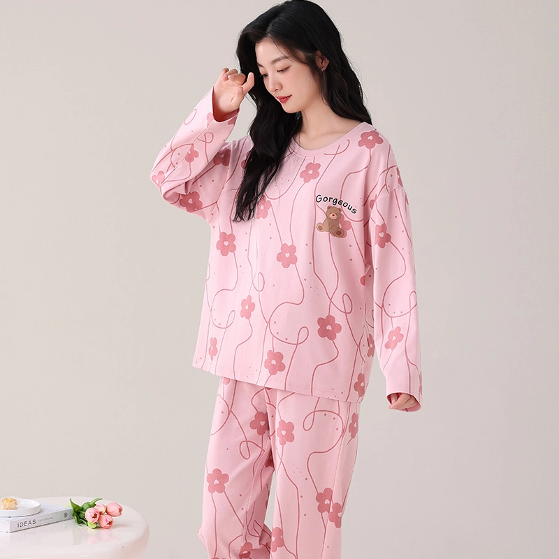 都市丽人 甜美卡通设计长袖套头时尚家居服休闲可外穿睡衣套装 女款 图片色