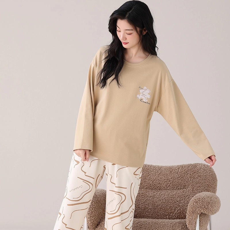 都市丽人 甜美复古设计长袖套头时尚家居服休闲可外穿睡衣套装 女款 图片色