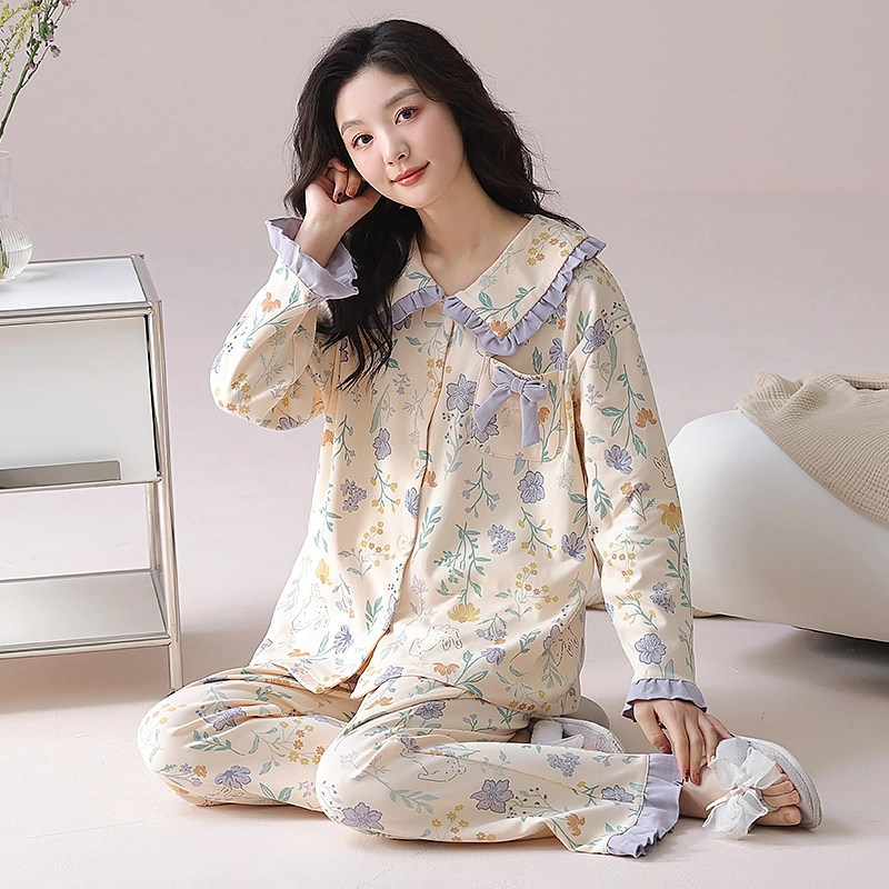 都市丽人 甜美设计长袖印花套头时尚家居服休闲可外穿睡衣套装 女款 图片色