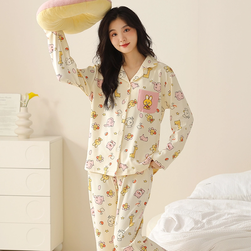 都市丽人 卡通印花设计长袖开衫时尚家居服休闲可外穿睡衣套装 女款 图片色