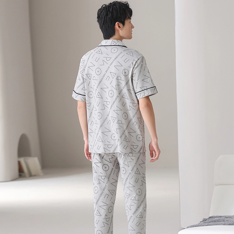 都市丽人 薄款休闲抗菌短袖长裤可外穿家居服睡衣套装 男款 图片色