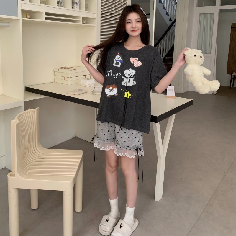 都市丽人 凉感轻盈女士纯色常规短袖圆领睡衣套装 女款