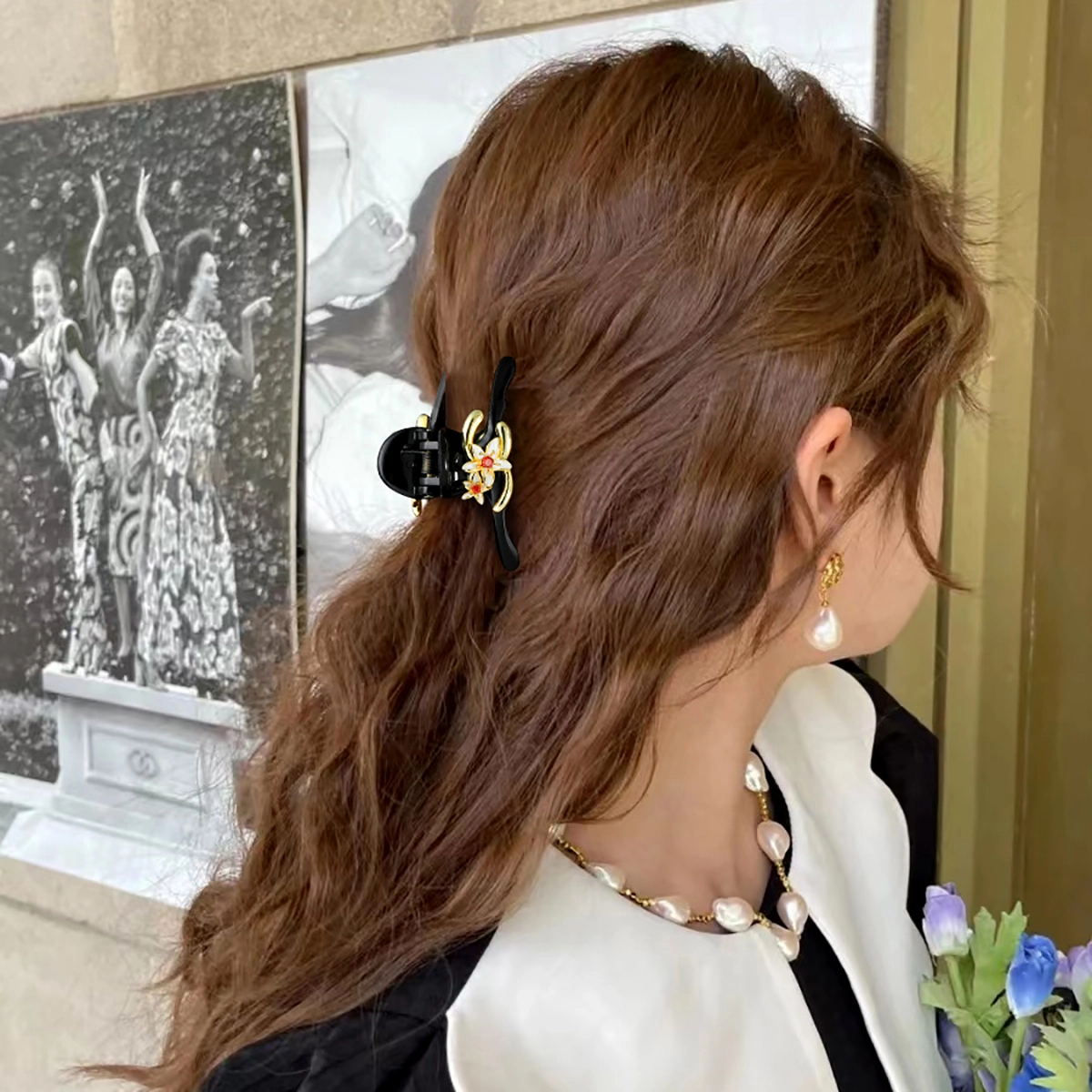 秦福炫 花朵抓夹 发量少半扎发后脑勺高级感夹子头饰 发夹 女款