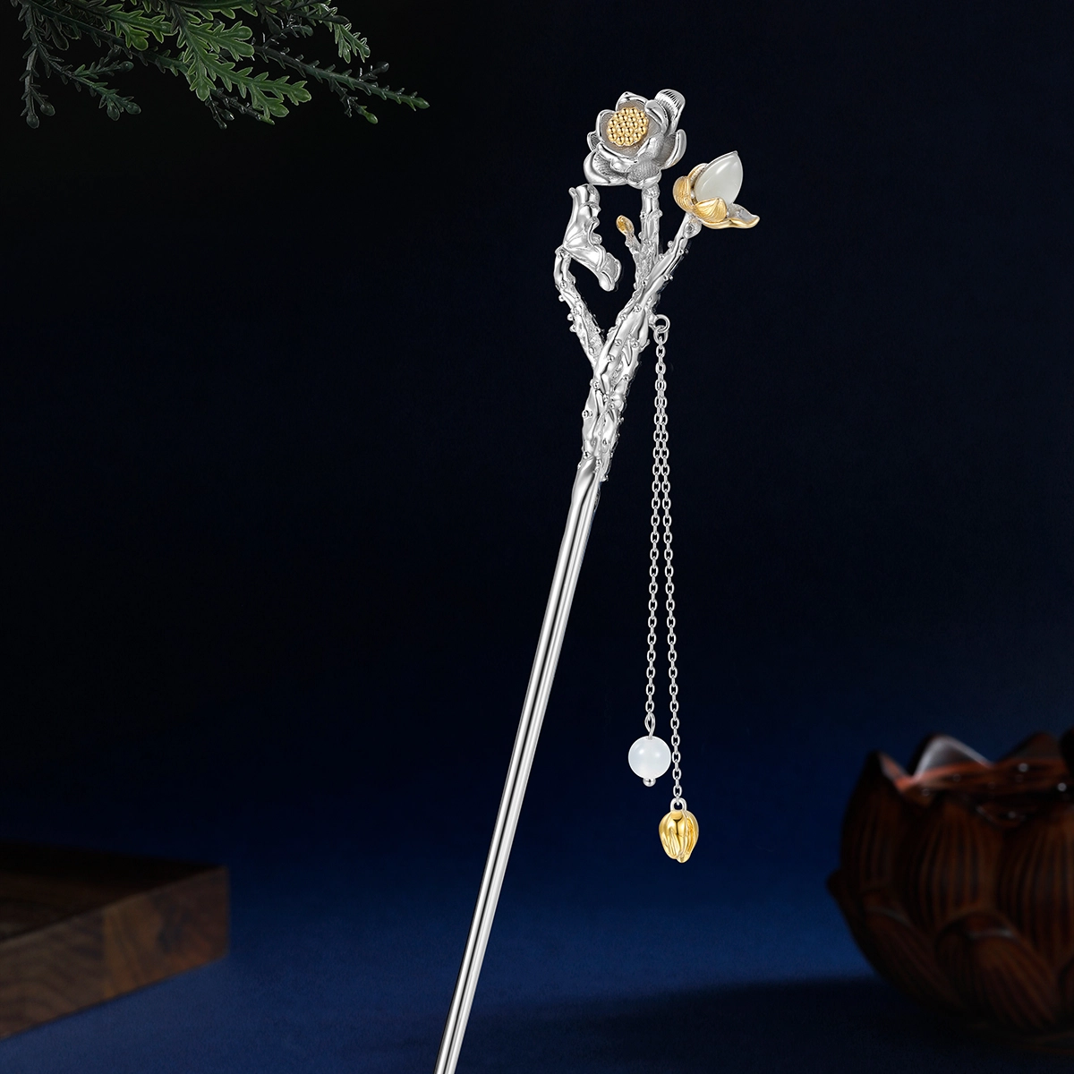 秦福炫 十二花神玉髓古风高级感小众新中式流苏 古风气质  银色 发簪 女款