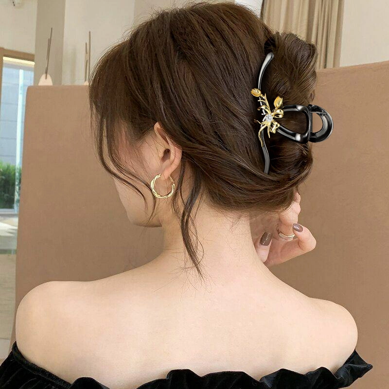 秦福炫 郁金香花朵抓夹 高级感鲨鱼夹大号后脑勺盘发 发夹 女款