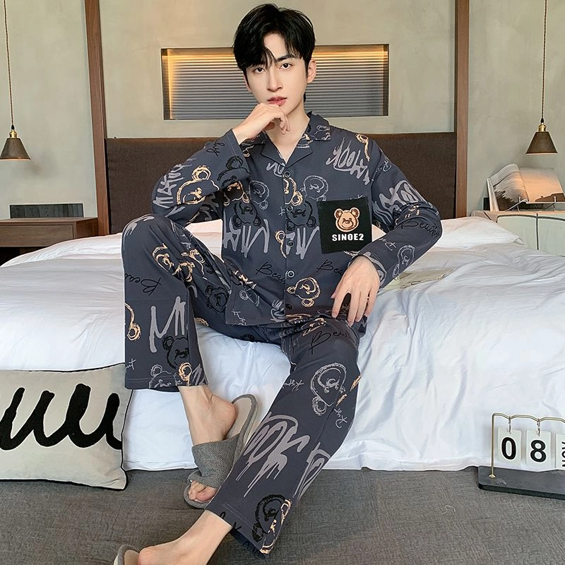 俏霓桐 休闲卡通开衫休闲舒适可外穿时尚家居服睡衣套装 男款 图色