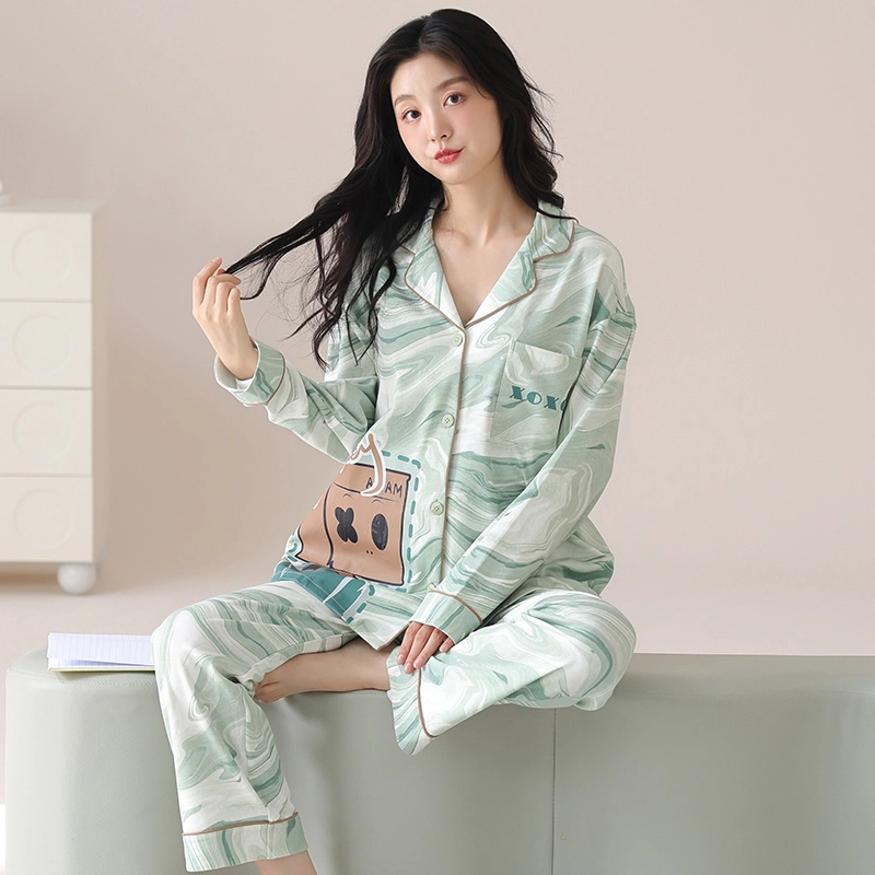 俏霓桐 卡通纯棉可爱开衫甜美休闲居家可外穿亲肤家居服睡衣套装 女款 图色