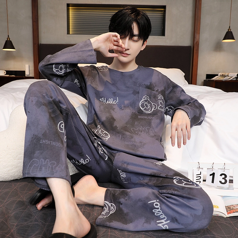 俏霓桐 简约亲肤舒适卡通套头长袖时尚休闲可外穿长裤睡衣套装 男款 图色