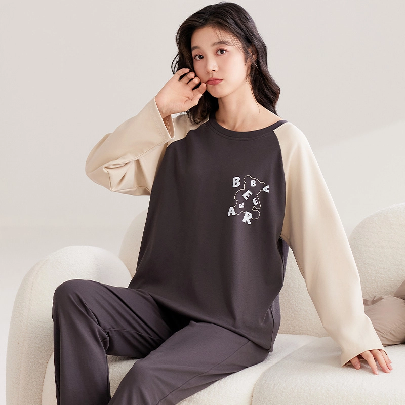 俏霓桐 休闲简约舒适可爱清新甜美套头可外穿家居服睡衣套装 女 图色