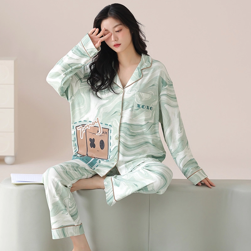 俏霓桐 卡通纯棉可爱开衫甜美休闲居家可外穿亲肤家居服睡衣套装 女款 图色