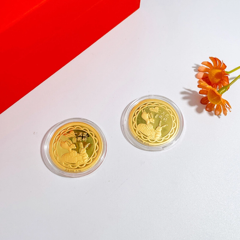 中国黄金 珍·如金 花好月圆金币福兔月饼 足金 一口价 金片 男女同款情侣款