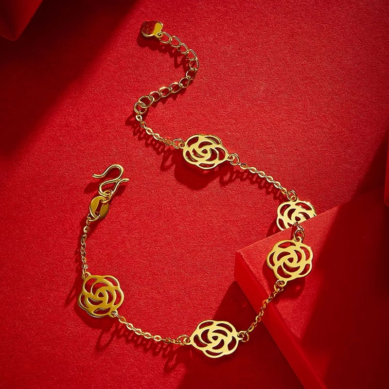 中国黄金 珍·如金 甜美轻奢玫瑰花高级感五花 足金 按克计价 手链 女款