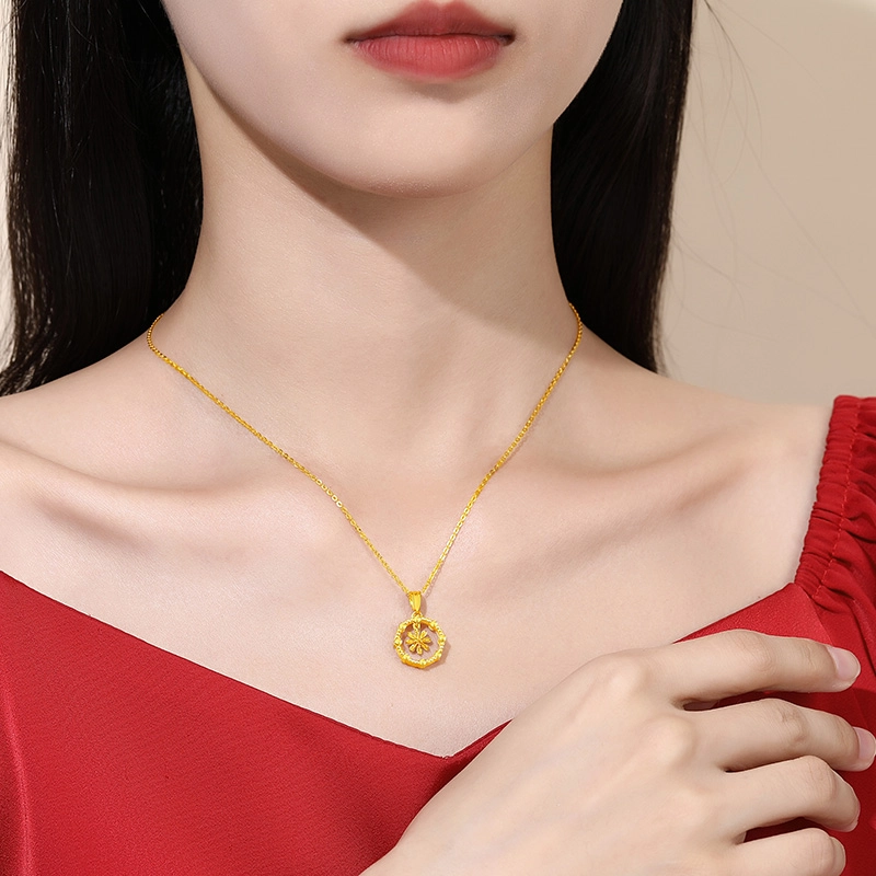 中国黄金 珍·如金 繁花似锦 清新甜美个性雪花圆环 足金 按克计价 黄金项链 女款