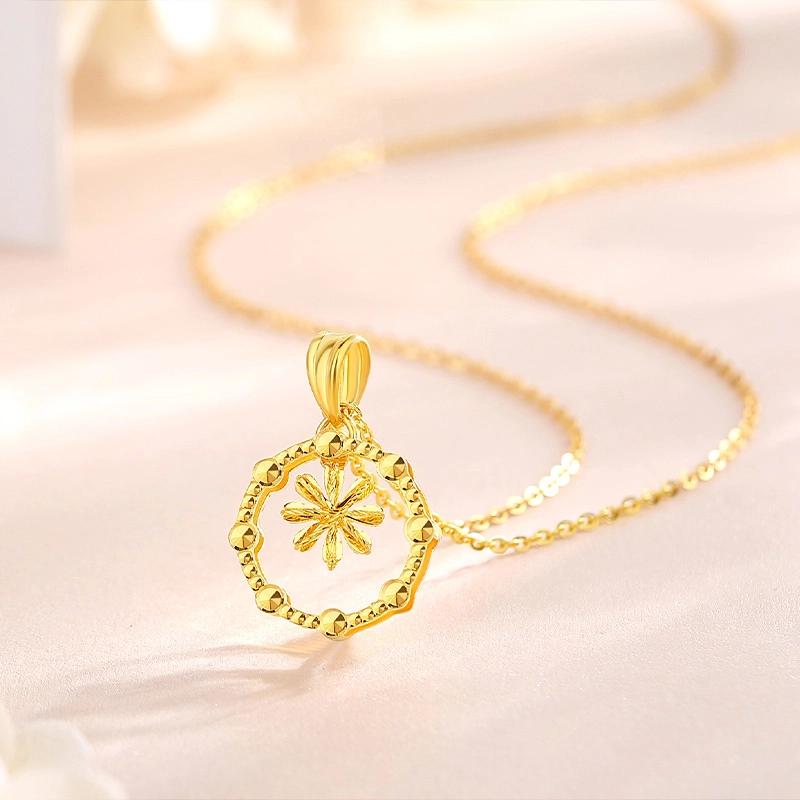 中国黄金 珍·如金 繁花似锦 清新甜美个性雪花圆环 足金 按克计价 黄金项链 女款