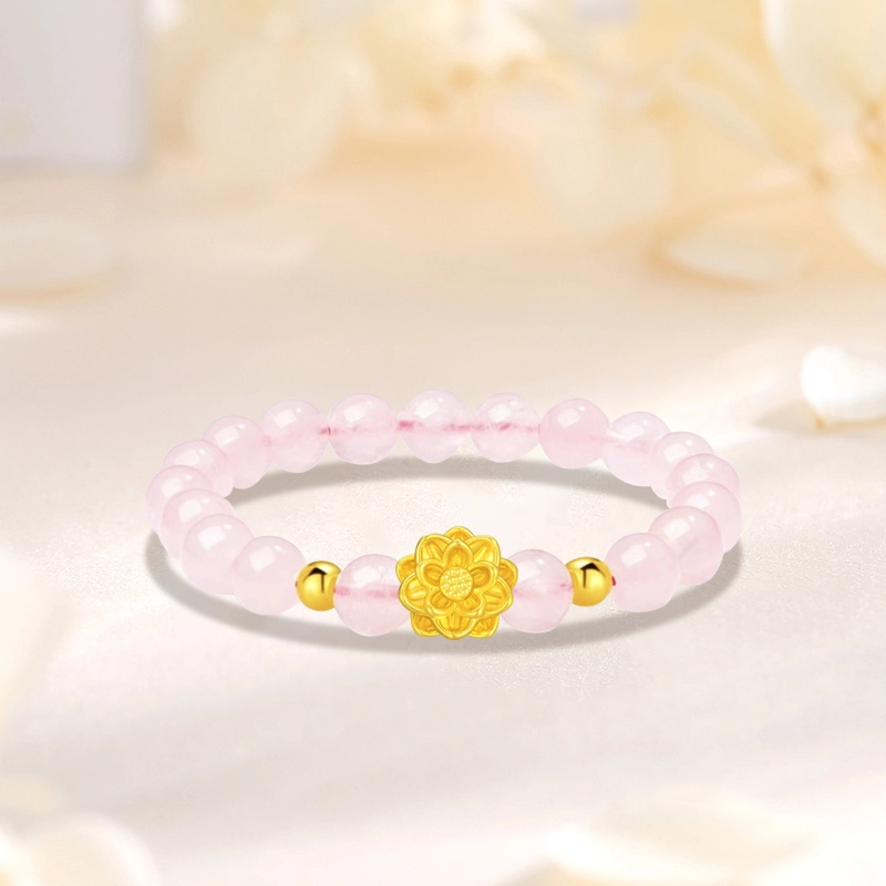 中国黄金 珍·如金 粉晶莲花 好事莲莲优雅气质 足金 一口价 黄金手串 女款