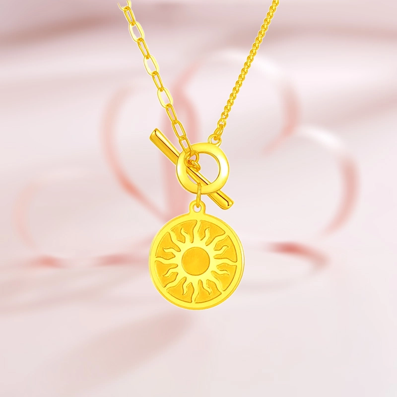 珍·如金 太阳女神 设计圆牌太阳 足金 计价金 黄金项链 男女同款情侣款