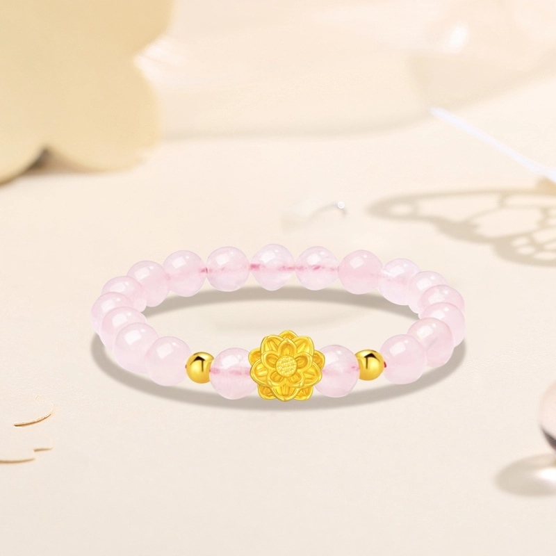 中国黄金 珍·如金 粉晶莲花 好事莲莲优雅气质 足金 一口价 黄金手串 女款