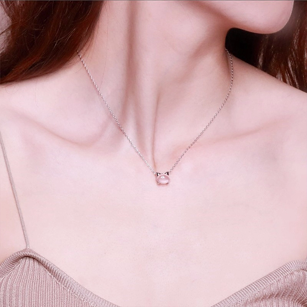 珍·如金 中国黄金 小粉猫可爱甜美简约高级感天然 粉水晶 项链 女款