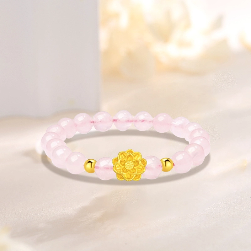 中国黄金 珍·如金 粉晶莲花 好事莲莲优雅气质 足金 一口价 黄金手串 女款