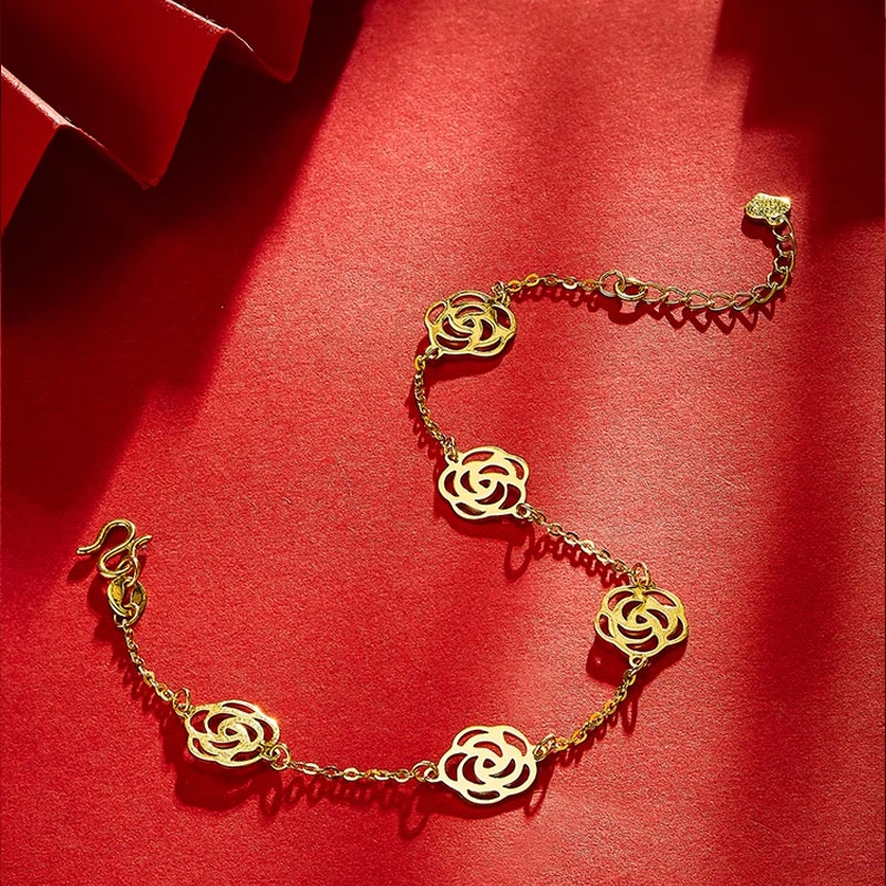中国黄金 珍·如金 甜美轻奢玫瑰花高级感五花 足金 按克计价 手链 女款