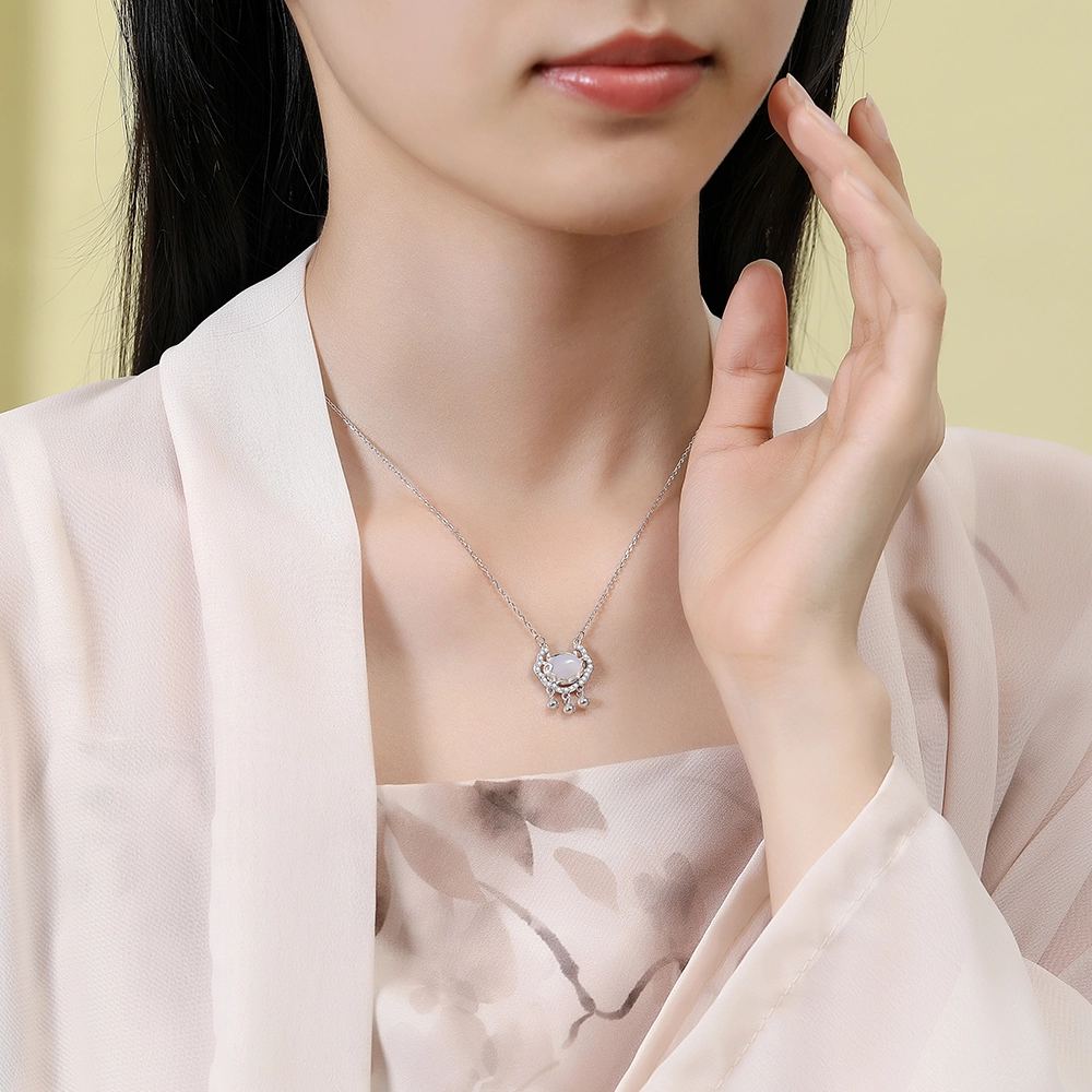 珍·如金 中国黄金 祥云平安锁 转运珠百搭新中式国潮个性#好运天然 玉髓 项链 女款