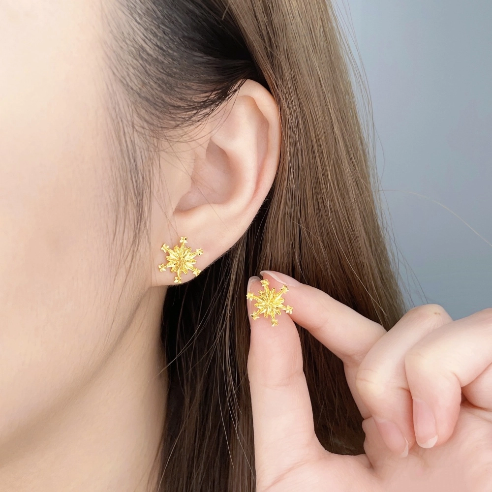 中国黄金 珍·如金 绕线雪花 足金 按克计价 黄金耳钉 女款