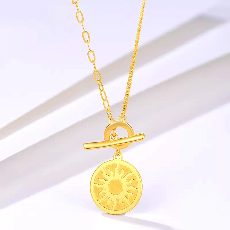 珍·如金 太阳女神 设计圆牌太阳 足金 计价金 黄金项链 男女同款情侣款